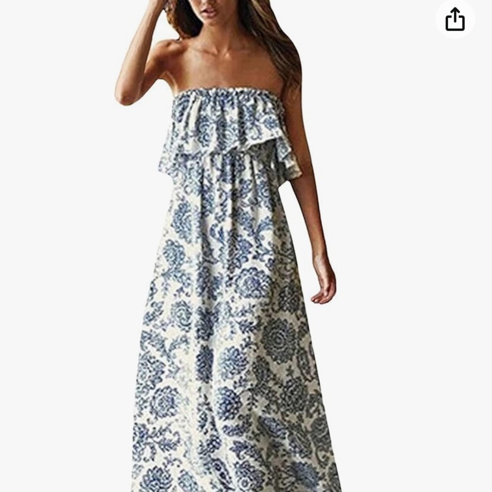 Strapless dress blue and white
